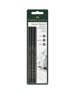 Faber Castell Pitt natural charcoal pencil, set of 3, soft, medium, hard