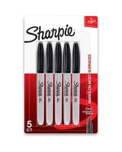 Sharpie Permanent Marker, Fine Point, Black, Pack of 5 - 2144916
