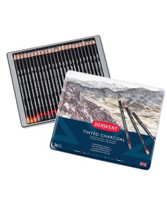 Derwent Tinted Charcoal Pencils, 4mm Core, Metal Tin, 24