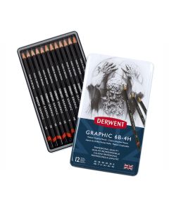 Derwent Graphic Drawing Pencils, Medium, Metal Tin of 12