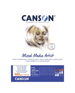 Canson Mixed Media Artist Pad, 300gsm, A4 Glued Pad,