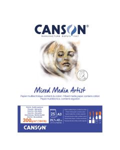 Canson Mixed Media Artist Pad, 300gsm, A3 Glued Pad,