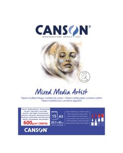 Canson Mixed Media Artist Pad, 600gsm, A3 Glued Pad,