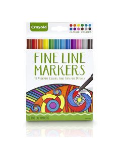Crayola Aged Up Coloring Fineline Marker Set, 12-Colors, Classic Colors