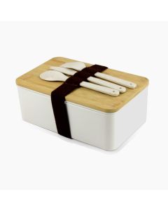 Lunch Box with Spoon, Fork & Knife - White 566