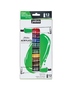 Pebeo High Viscosity Acrylics - Set of 12, Assorted Colors, 12 ml
