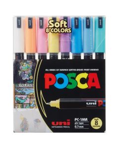 Uni Posca - Pc1Mr - Extra Fine Tip Pen - Soft Colors - Set of 8