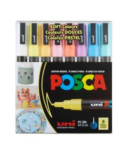 Uni Posca PC-3M Paint Marker Pen - Set of 8 - Soft Colours Pastel