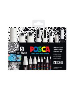 Posca Paint Markers - White, Set of 8, Assorted Tips