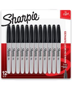 Sharpie Permanent Markers, Fine Point, Black, Set of 12