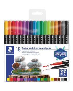 Staedtler Double Ended Permanent Pens, Fine and Ultra-Fine, 18 Colors