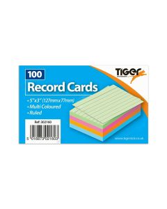 Record Card Coloured 5x3 100/Pkt Tiger