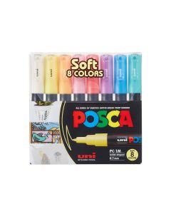 Uni Posca PC-1M Paint Marker Pen - Set of 8 - Soft Colours PASTEL