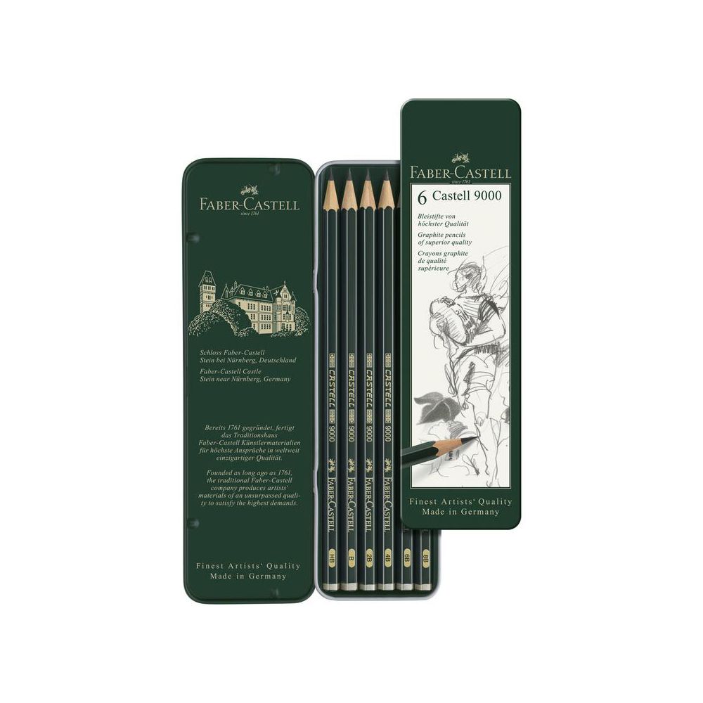 Faber Castell 9000 Graphite Pencils - Tin of 6 - #119063