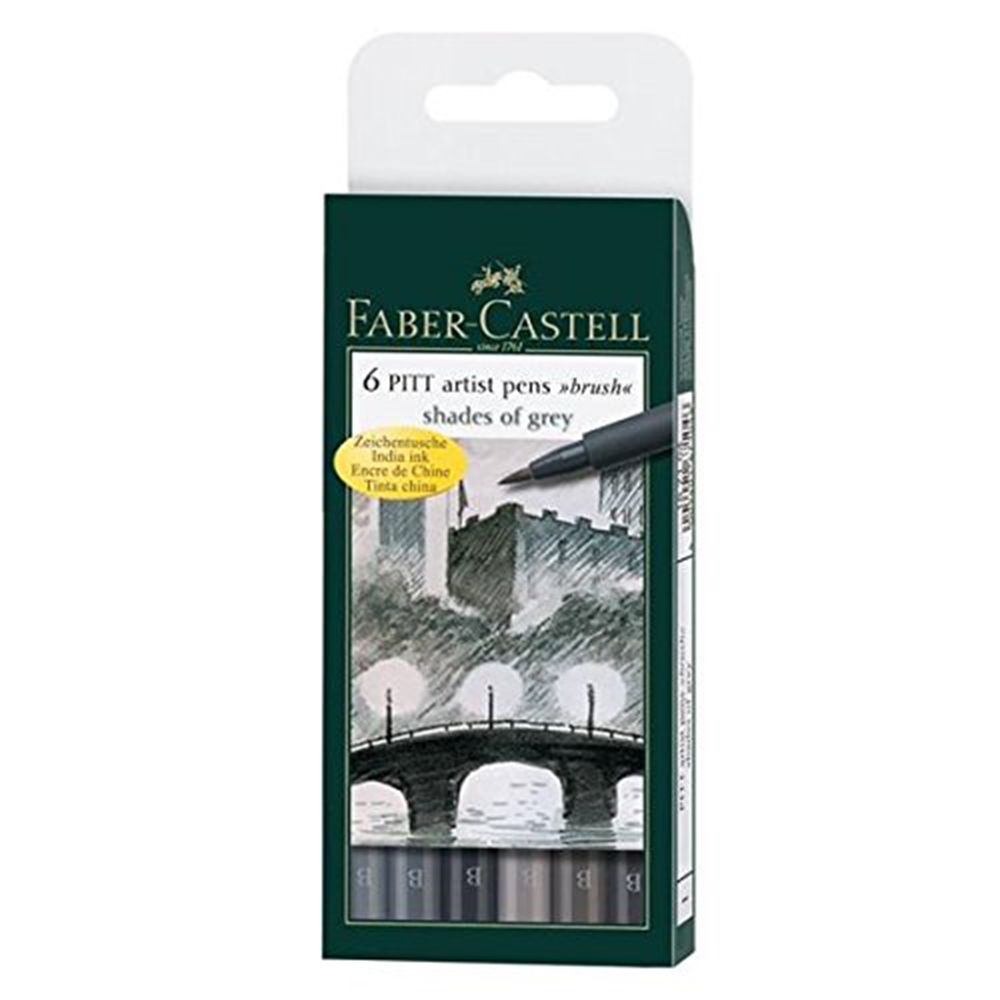 Pitt Artist Pen® Brush India ink pen, wallet of 6 Grey tones Faber-Castell - 167104