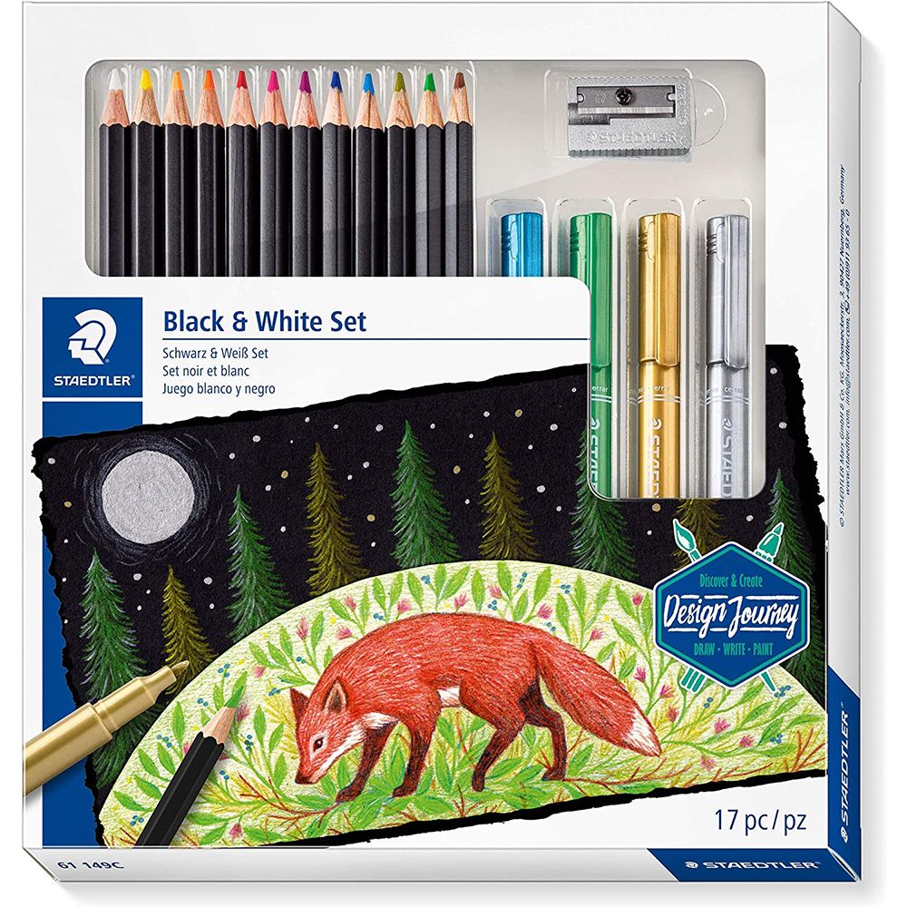 STAEDTLER Design Journey Black & White Set of Soft Coloured Pencils