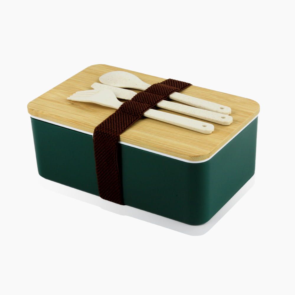 Lunch Box with Spoon, Fork & Knife - Green 566