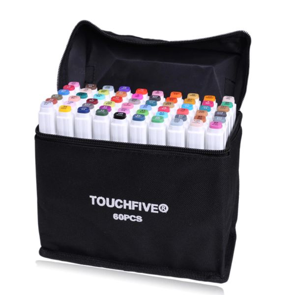 TouchFive Markers 60 Colors Broad Fine Sketch Pen White case