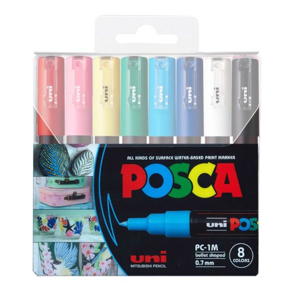 Uni Posca PC-1M 8 Pastel Colours Marker Bundle - Water Based Acrylic Pen Set